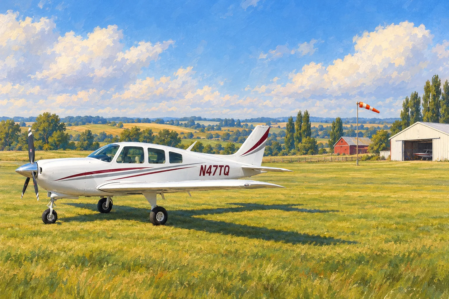The Low-Wing, a sample aircraft, painted wide in the Airfield Painting 1952 style: Your aircraft, on a sunny airfield in 1952