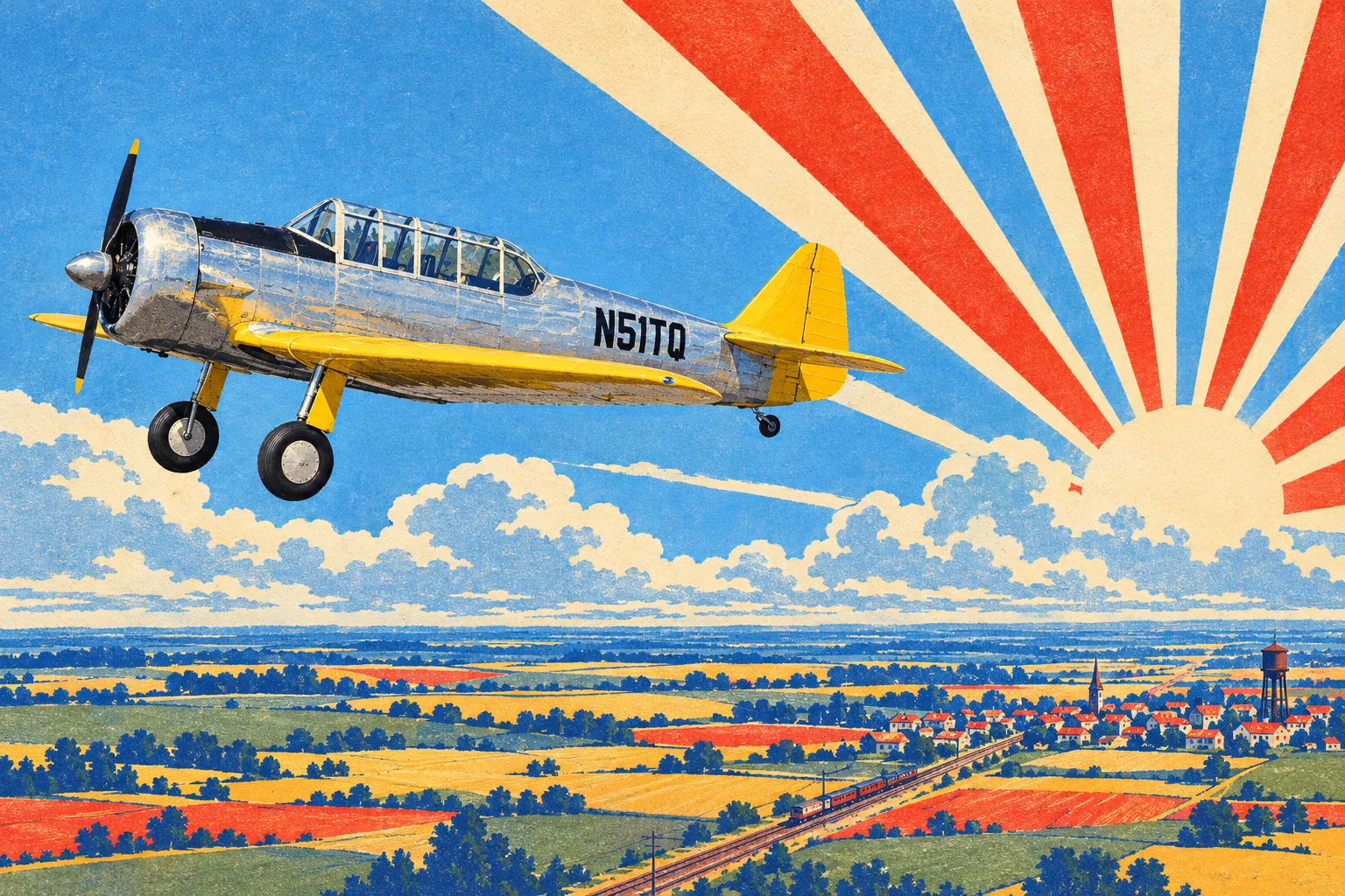 The Warbird, a sample aircraft, painted wide in the Airmail Poster 1931 style: Your aircraft, flying the mail in 1931