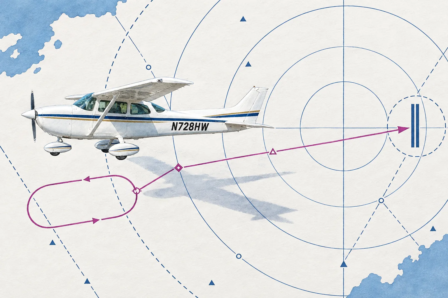 The High-Wing, a sample aircraft, painted wide in the On The Approach style: Your aircraft, over its own approach plate