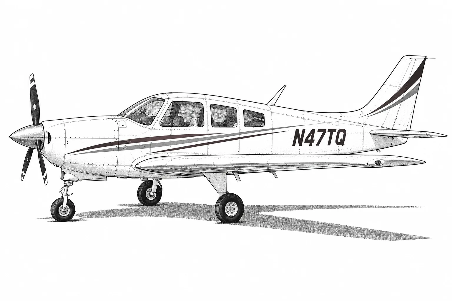The Low-Wing, a sample aircraft, painted wide in the Flight Manual Line style: Your aircraft, drawn as its manual drew it