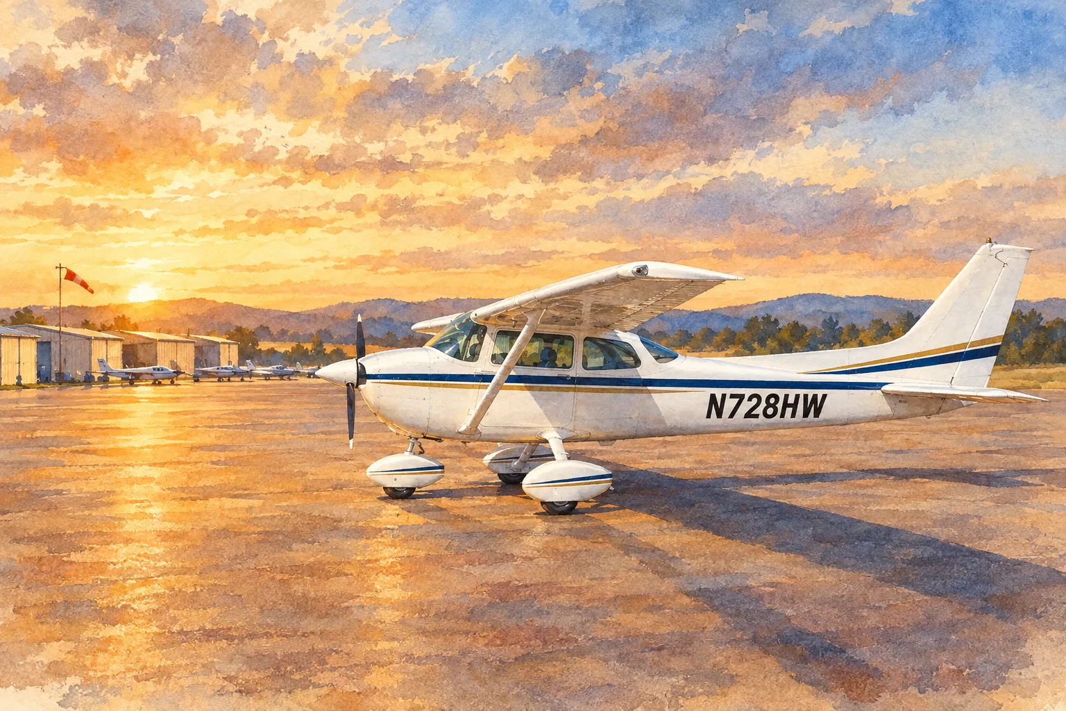 The High-Wing, a sample aircraft, in the Ramp Watercolour style, wide